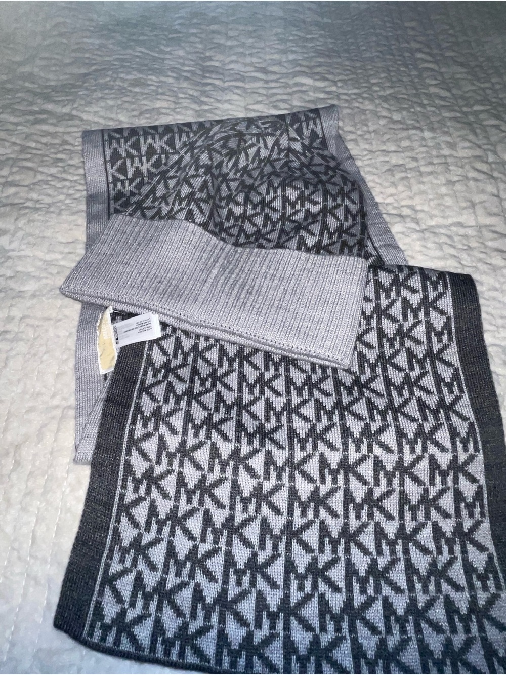 MICHAEL Michael Kors Black & Gray Monogram Knit Scarf